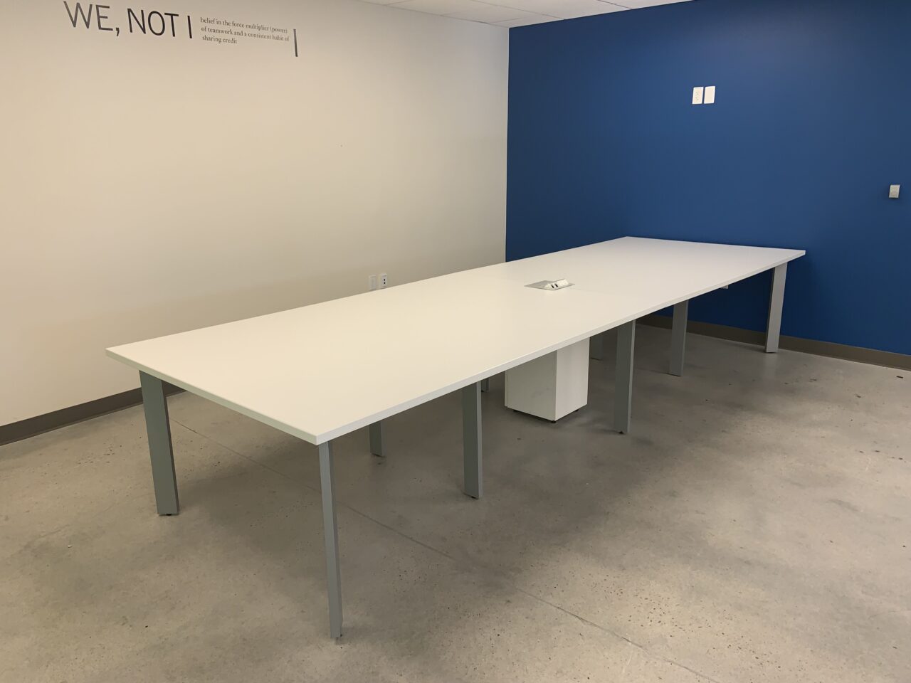 Haworth Planes, White Conference table 14’Lx54″Dx30″H with power module