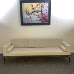 OneWorkPlace, 3-Seat, Sofa, Cream Leather, Chrome Frame