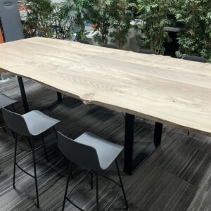 Raw Edge Wood Conference Table, Black Metal Base, High Top, 140"L x62"W